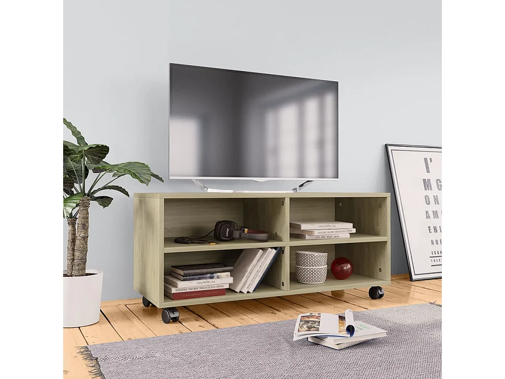 TV-Schrank mit Rollen Sonoma-Eiche 90x35x35 cm Holzwerkstoff