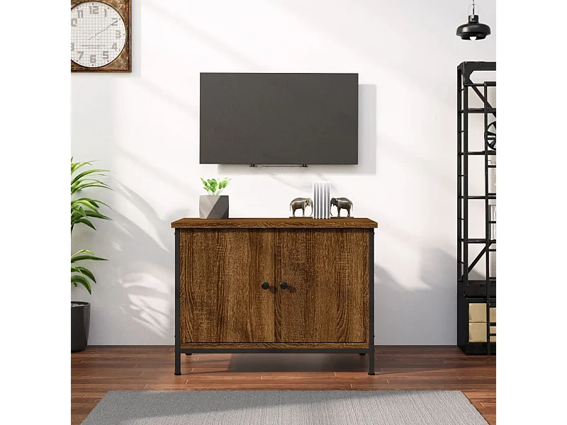 Meuble TV avec portes chêne marron 60x35x45cm bois d'ingénierie