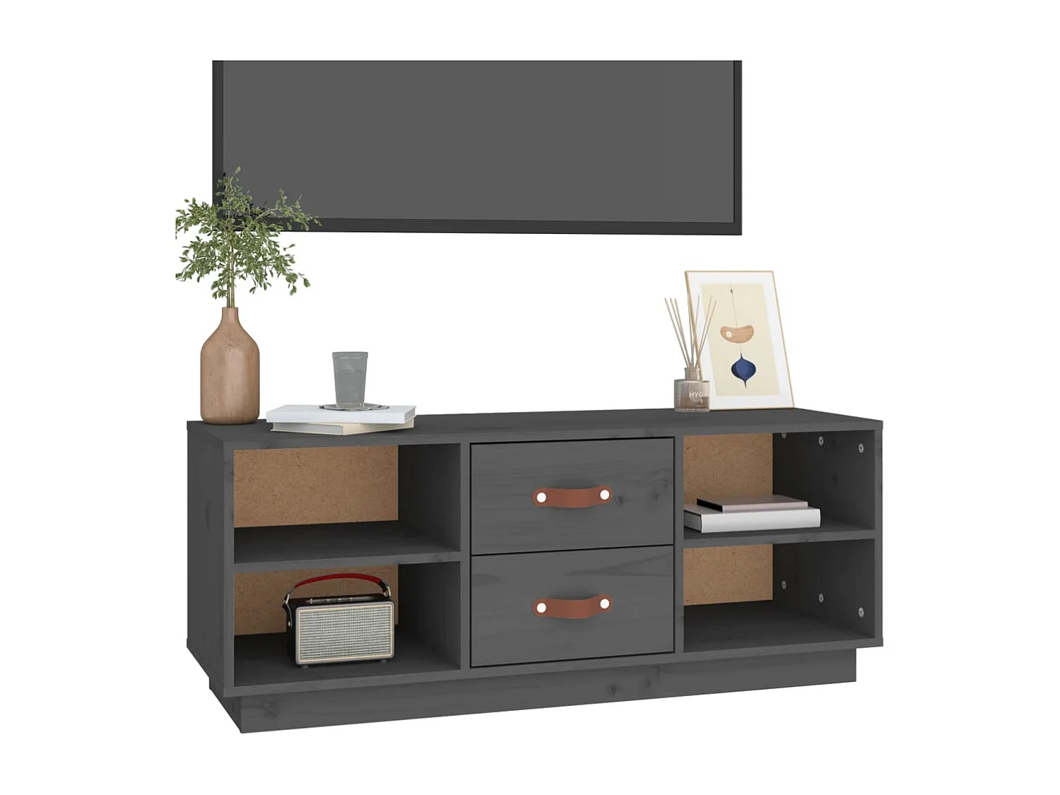 Meuble TV Gris 100x34x40 cm Bois de pin massif