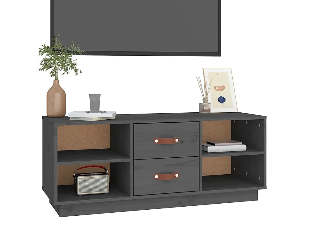 Mobile Porta TV Grigio 100x34x40 cm in Legno Massello di Pino