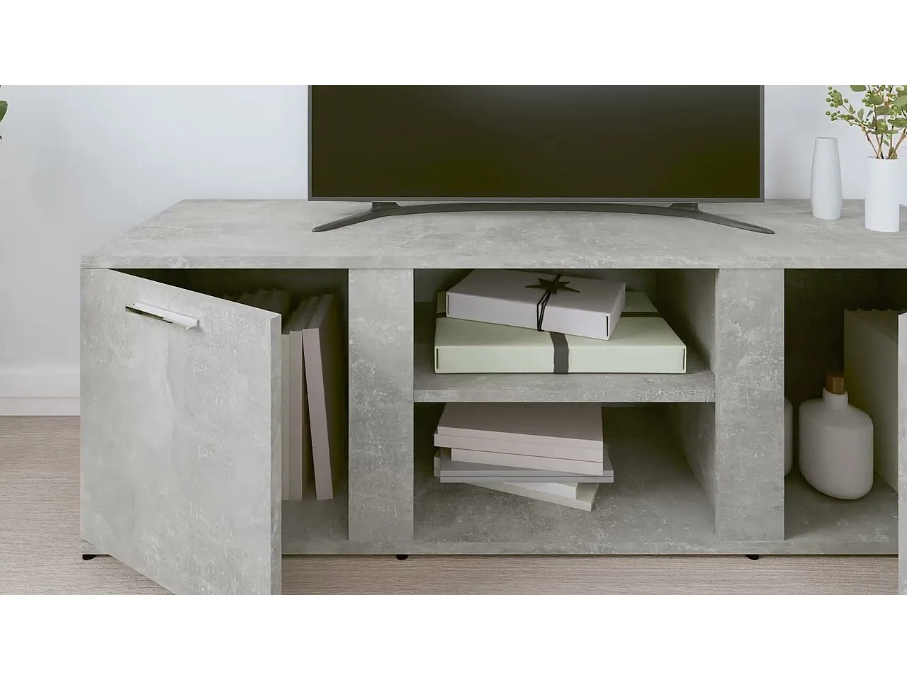 Meuble TV Gris béton 120x34x37 cm Bois d’ingénierie