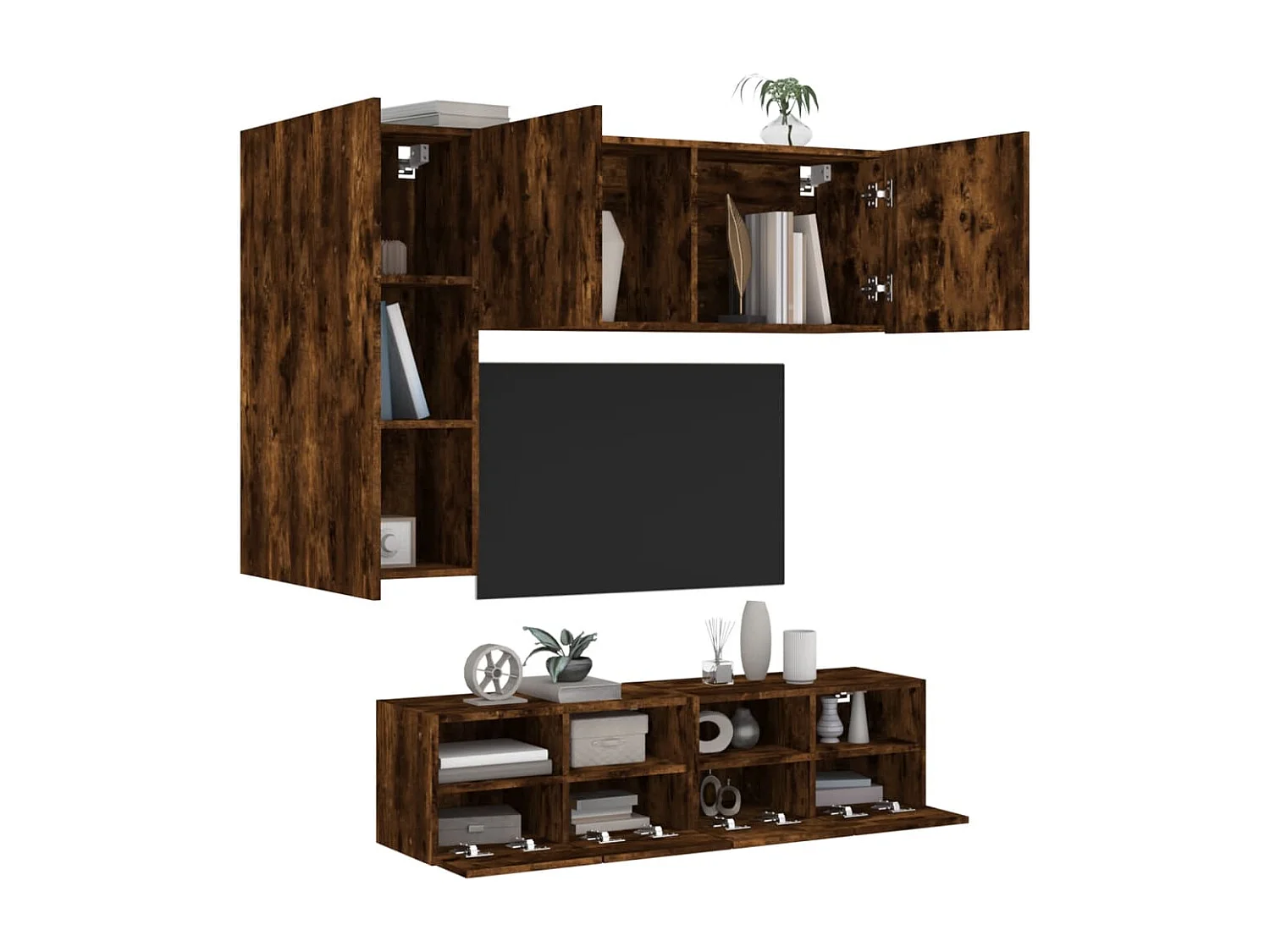 Unités murales TV 4 pcs chêne fumé bois d'ingénierie