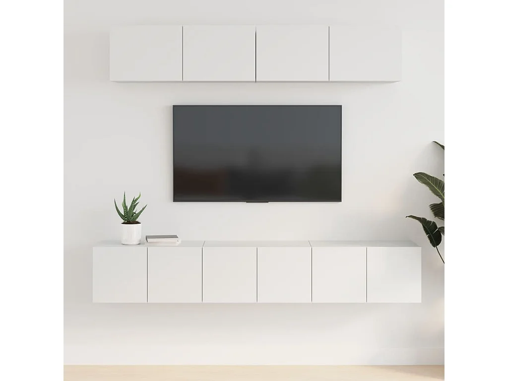 Conjunto móveis de TV 5 pcs madeira processada branco