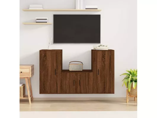 Kauf Unique 3-tlg. TV-Schrank-Set Braun Eichen-Optik Holzwerkstoff