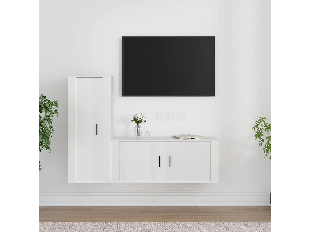 Ensemble de meubles TV 2 pcs blanc brillant bois d'ingénierie