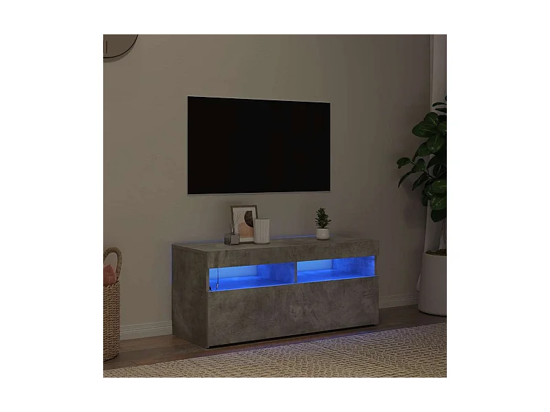 Meuble TV avec lumières LED gris béton 90x35x40 cm