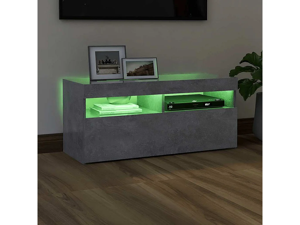 Meuble TV avec lumières LED gris béton 90x35x40 cm