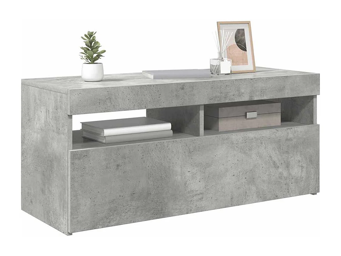 Meuble TV avec lumières LED gris béton 90x35x40 cm