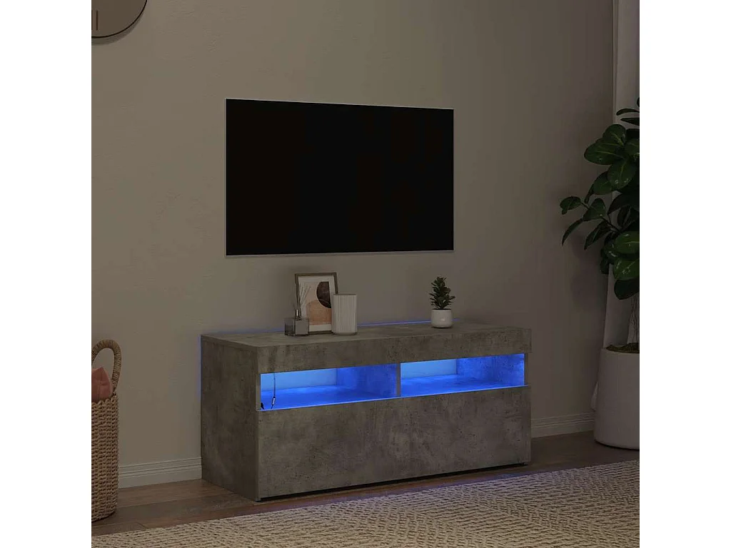 Móvel de TV com luzes LED 90x35x40 cm cinzento cimento
