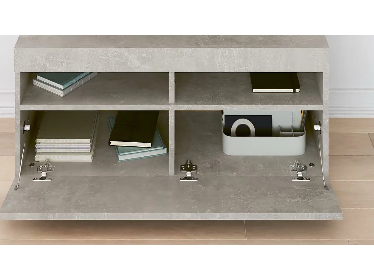 Meuble TV avec lumières LED gris béton 90x35x40 cm