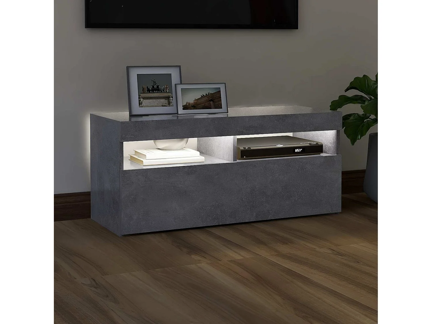 TV-Schrank mit LED-Leuchten Betongrau 90x35x40 cm