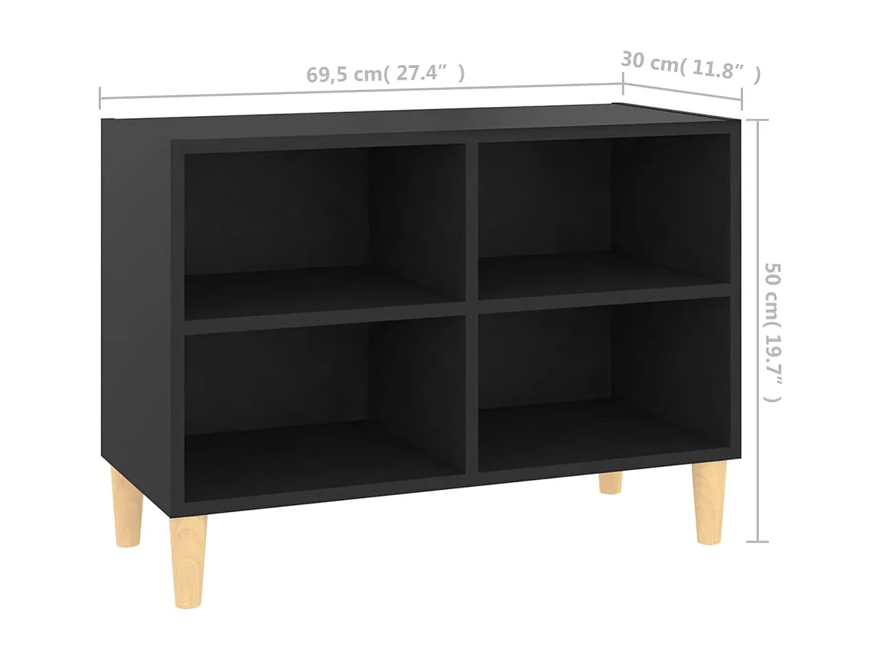Tv-meubel met massief houten poten 69,5x30x50 cm zwart