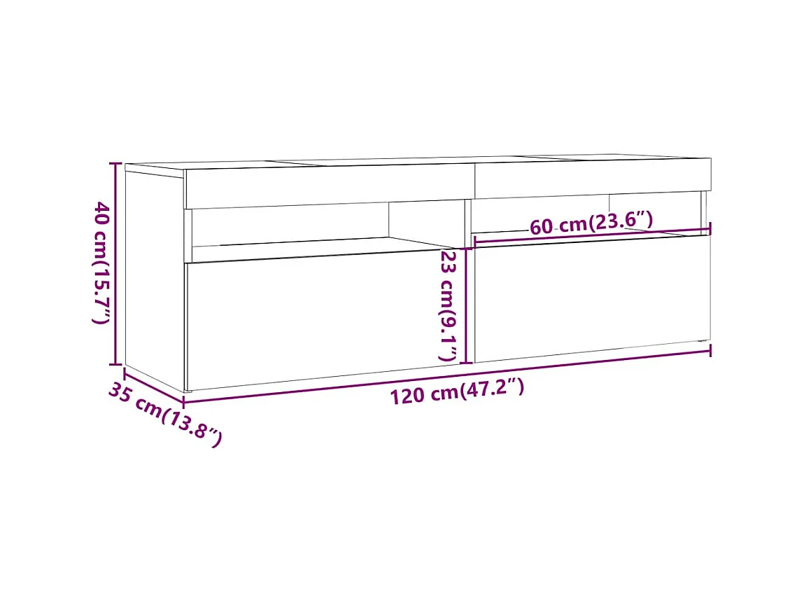 Meuble TV avec lumières LED blanc brillant 120x35x40 cm