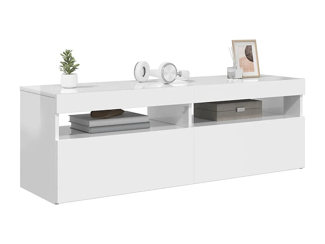 Meuble TV avec lumières LED blanc brillant 120x35x40 cm