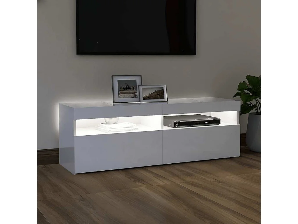 Meuble TV avec lumières LED blanc brillant 120x35x40 cm