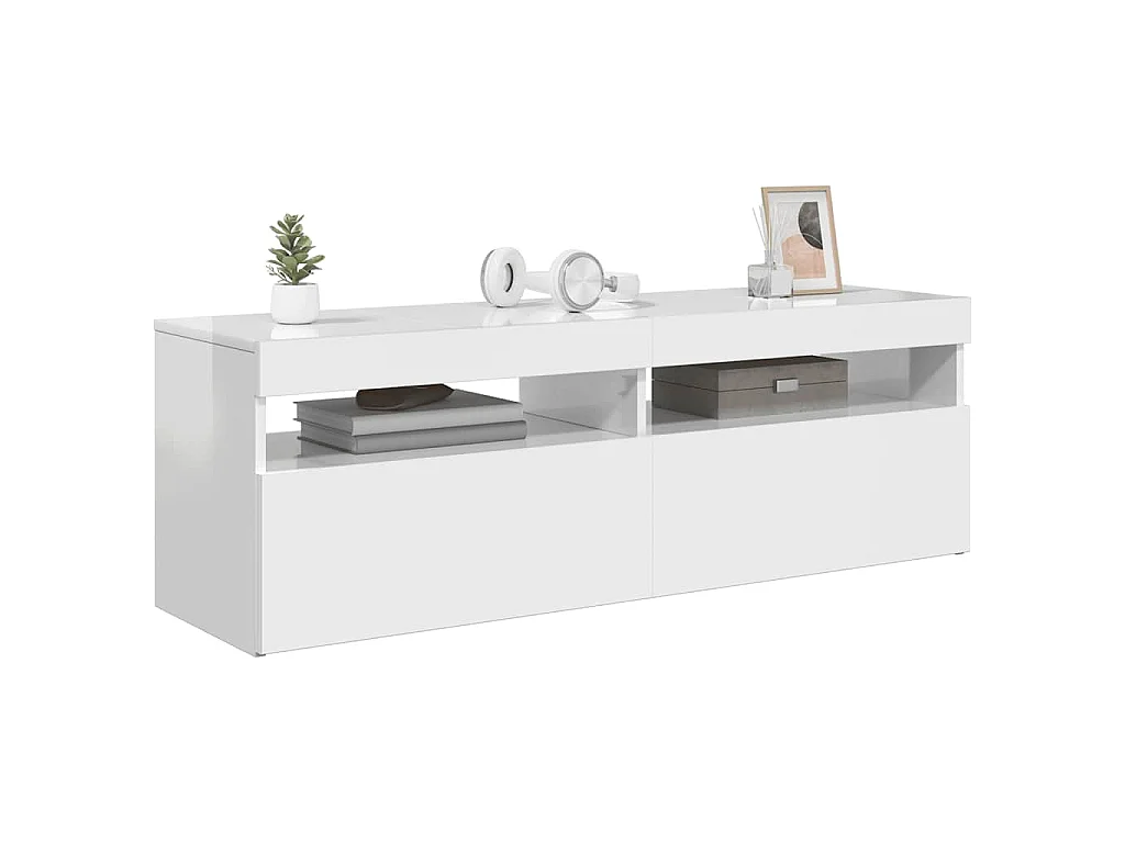 Meuble TV avec lumières LED blanc brillant 120x35x40 cm