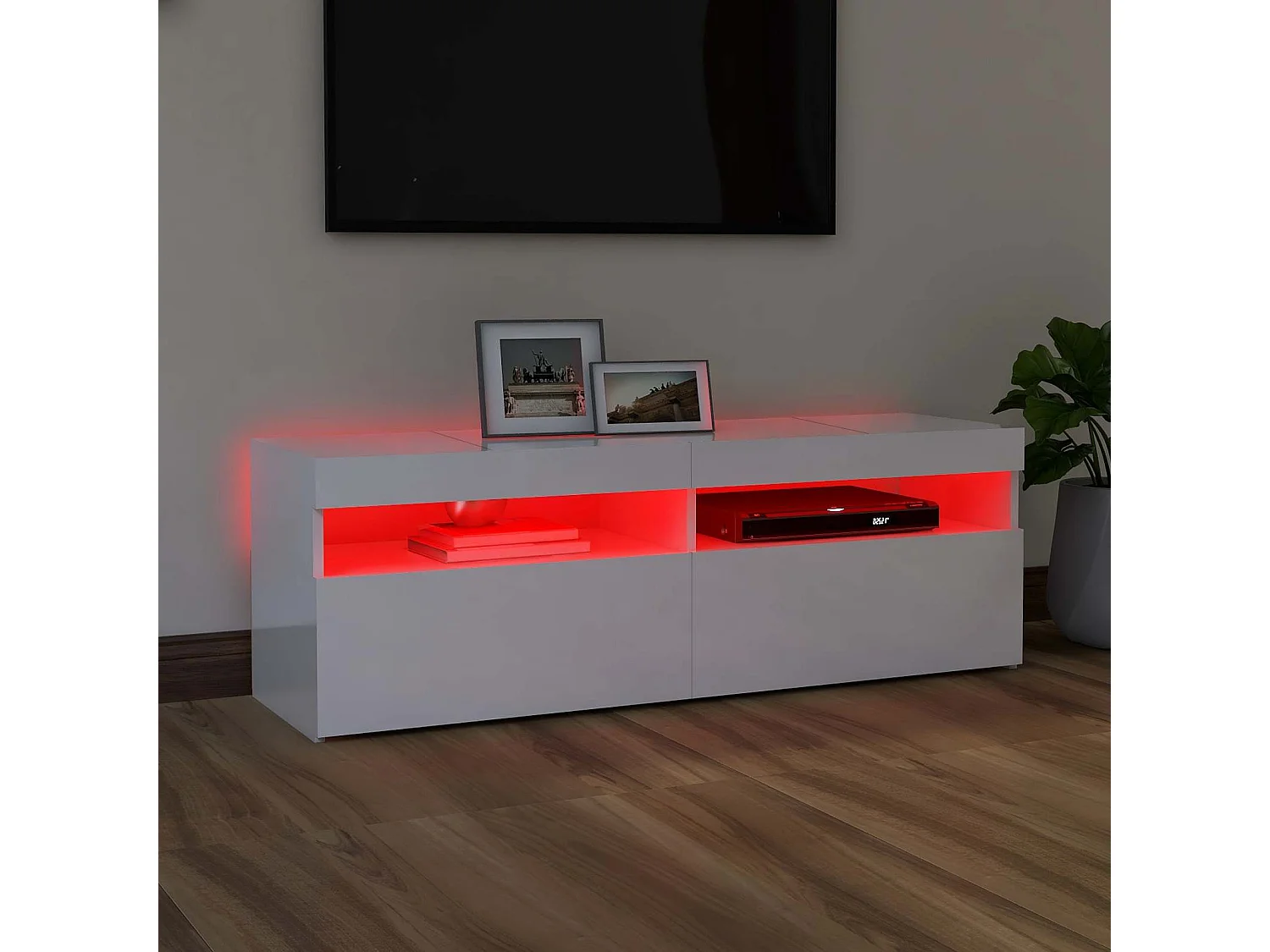 TV-Schrank mit LED-Leuchten Hochglanz-Weiß 120x35x40 cm