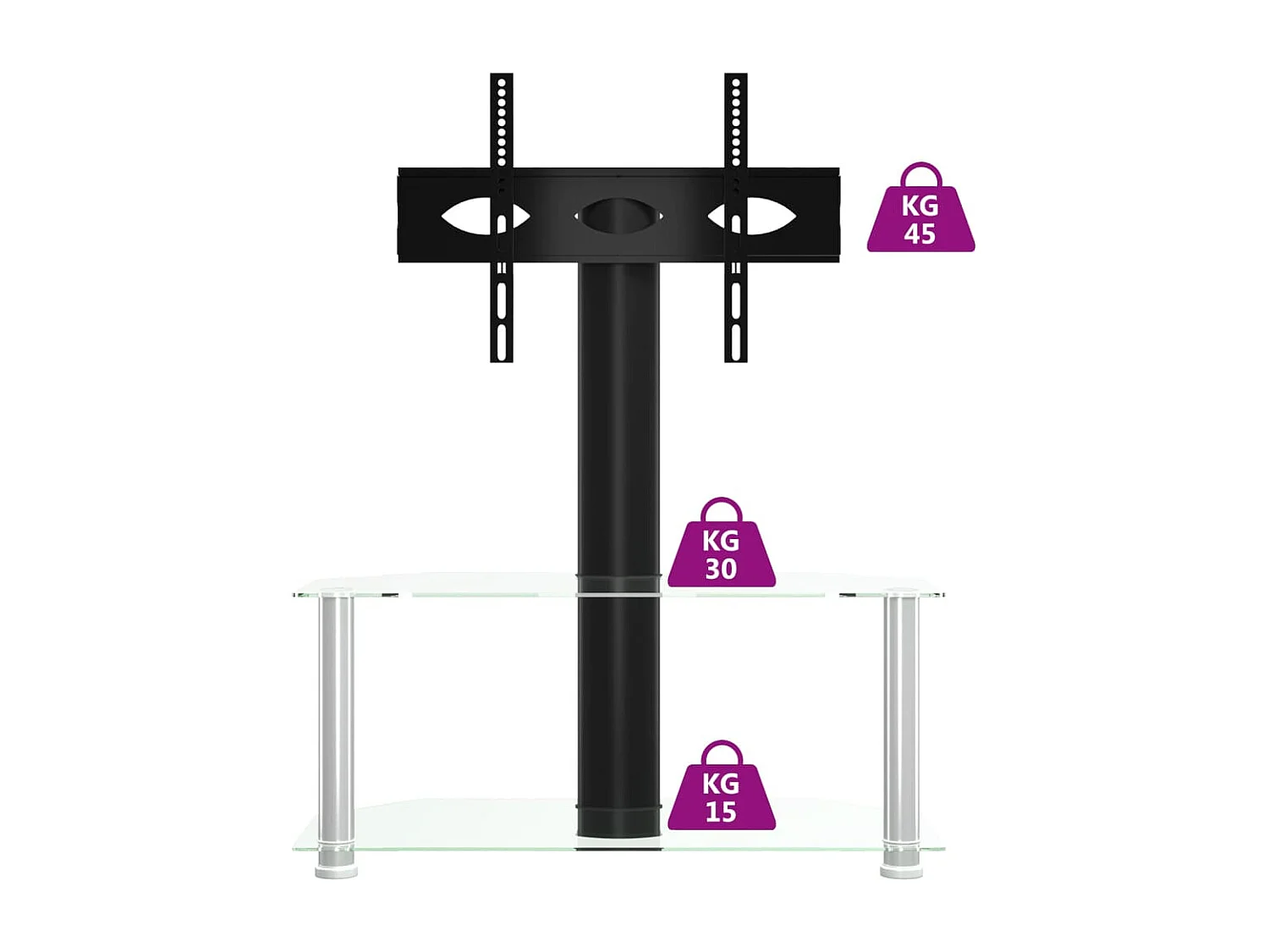 Suporte canto TV 32-70 polegadas 2 prateleiras preto/prateado