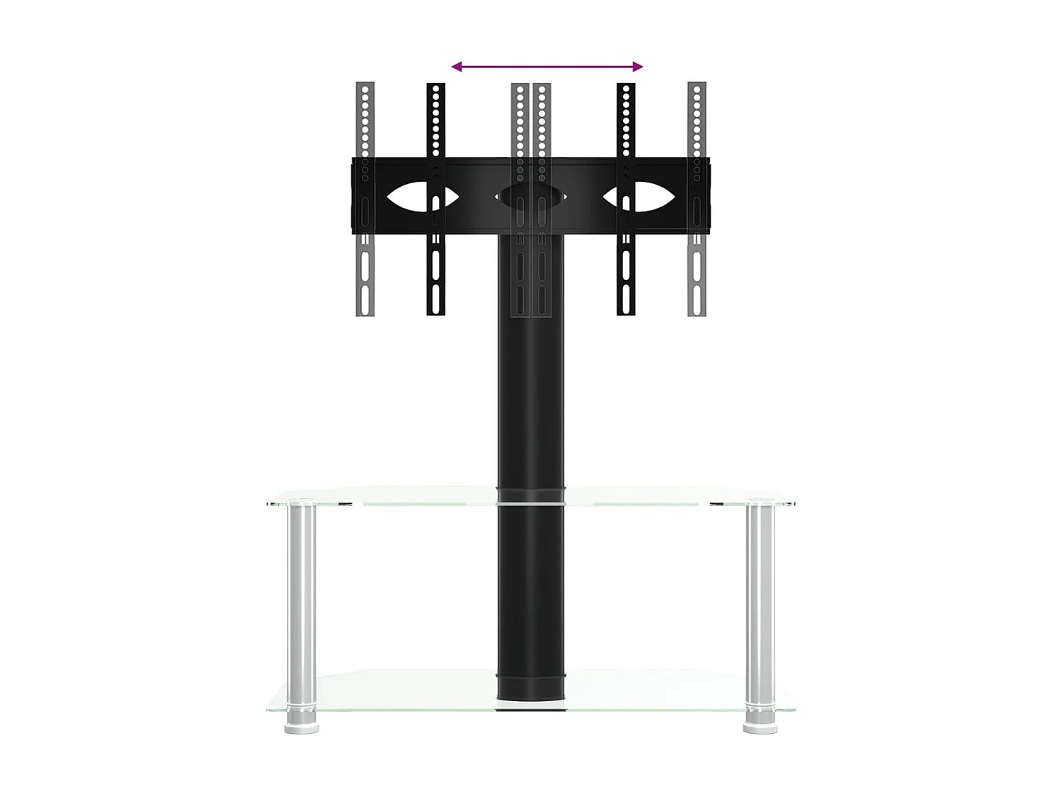 Suporte canto TV 32-70 polegadas 2 prateleiras preto/prateado