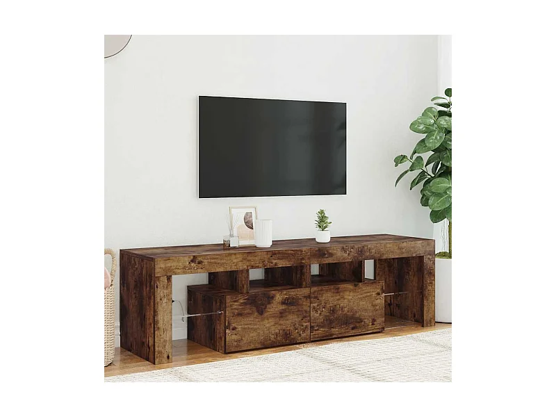 Meuble TV avec lumières LED Chêne fumé 140x36,5x40 cm