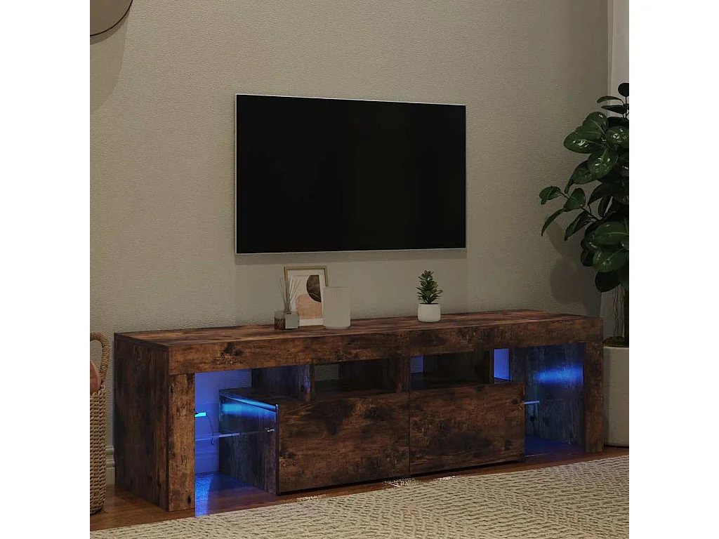Meuble TV avec lumières LED Chêne fumé 140x36,5x40 cm