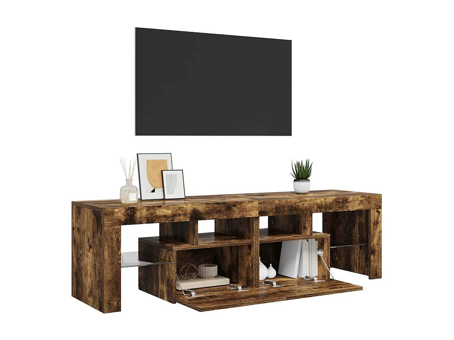 Meuble TV avec lumières LED Chêne fumé 140x36,5x40 cm