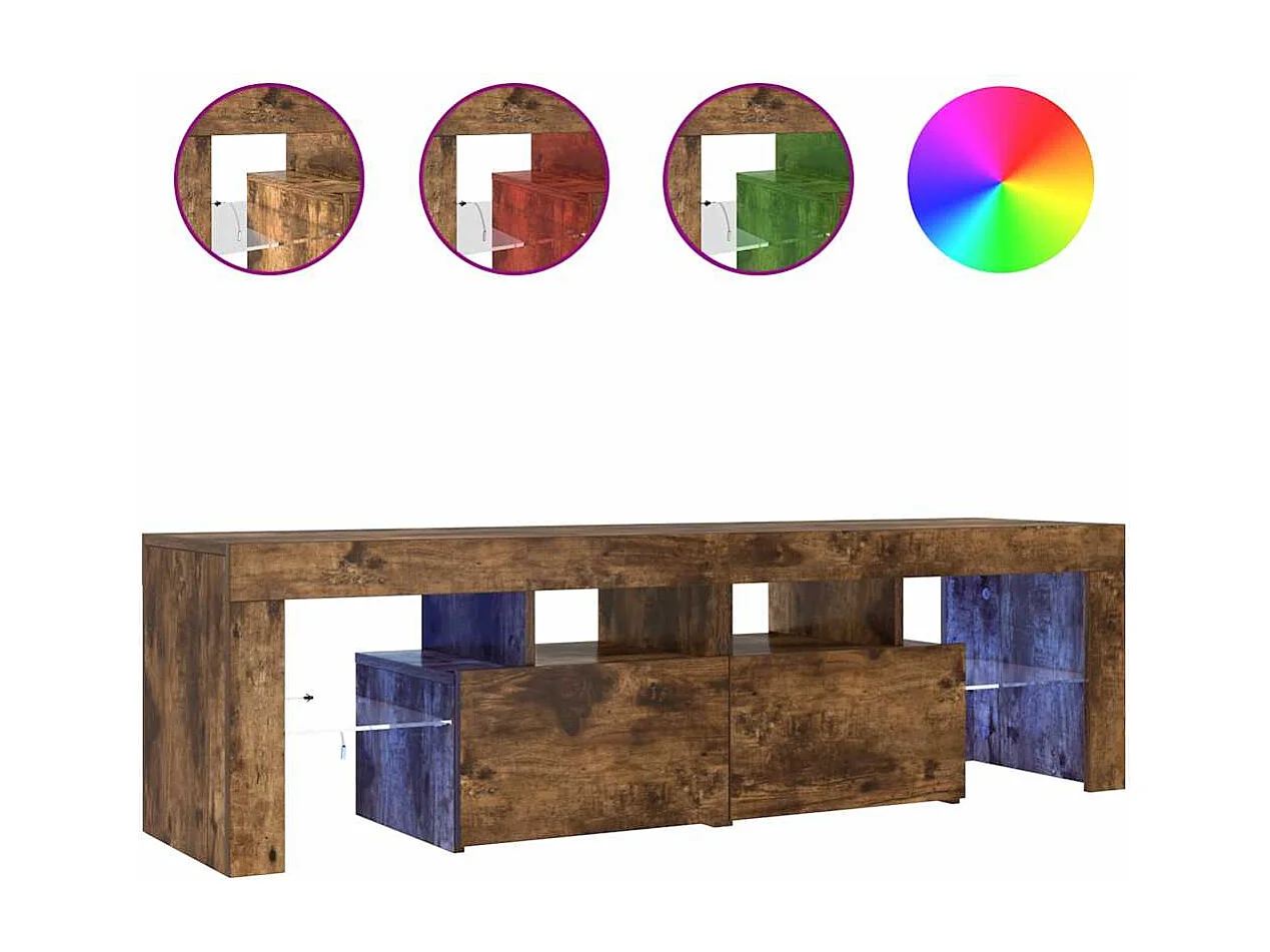 Meuble TV avec lumières LED Chêne fumé 140x36,5x40 cm
