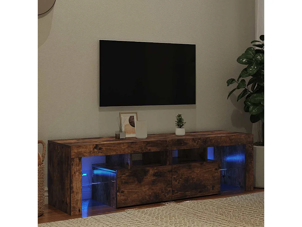 Meuble TV avec lumières LED Chêne fumé 140x36,5x40 cm