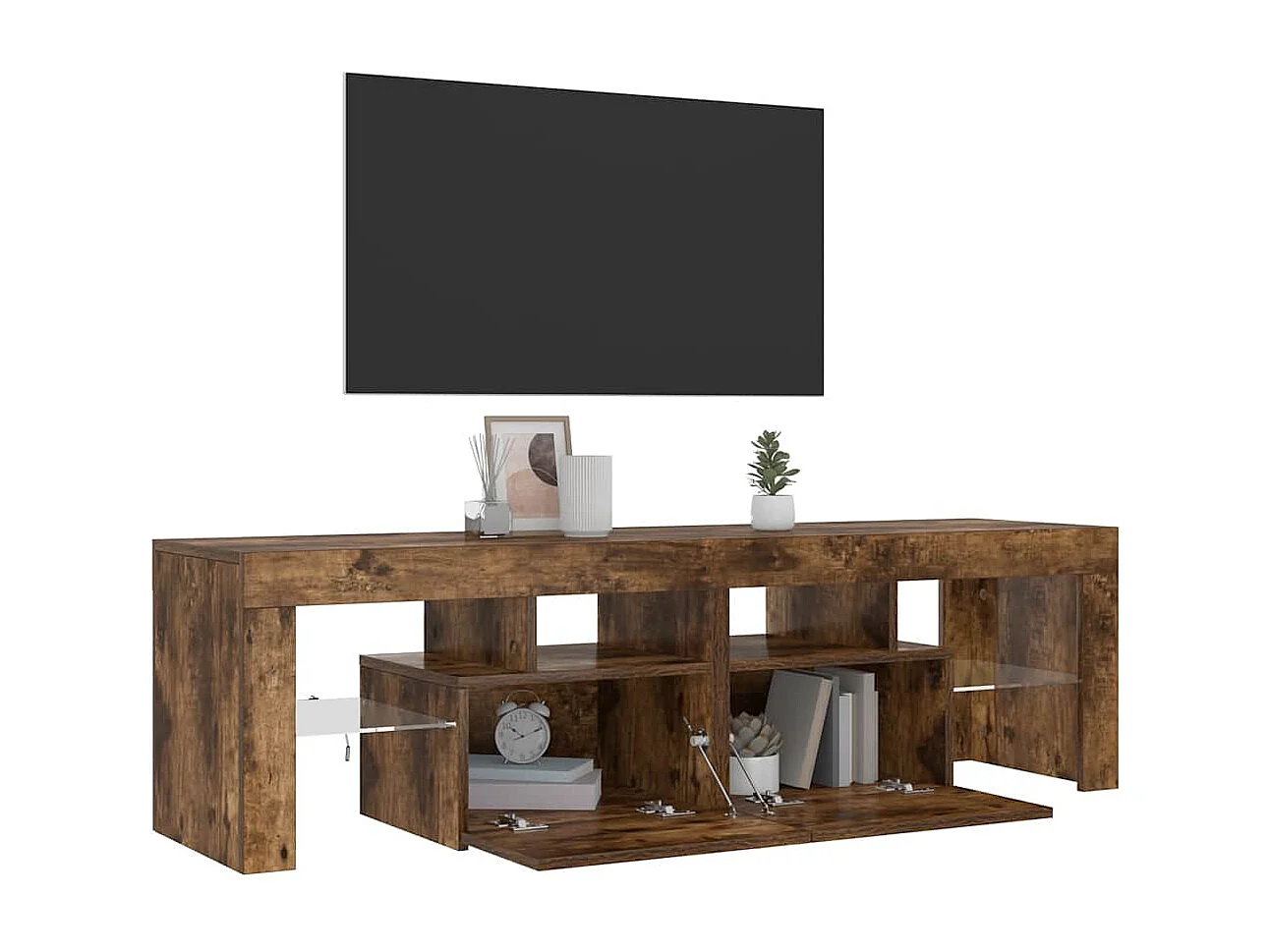 Meuble TV avec lumières LED Chêne fumé 140x36,5x40 cm