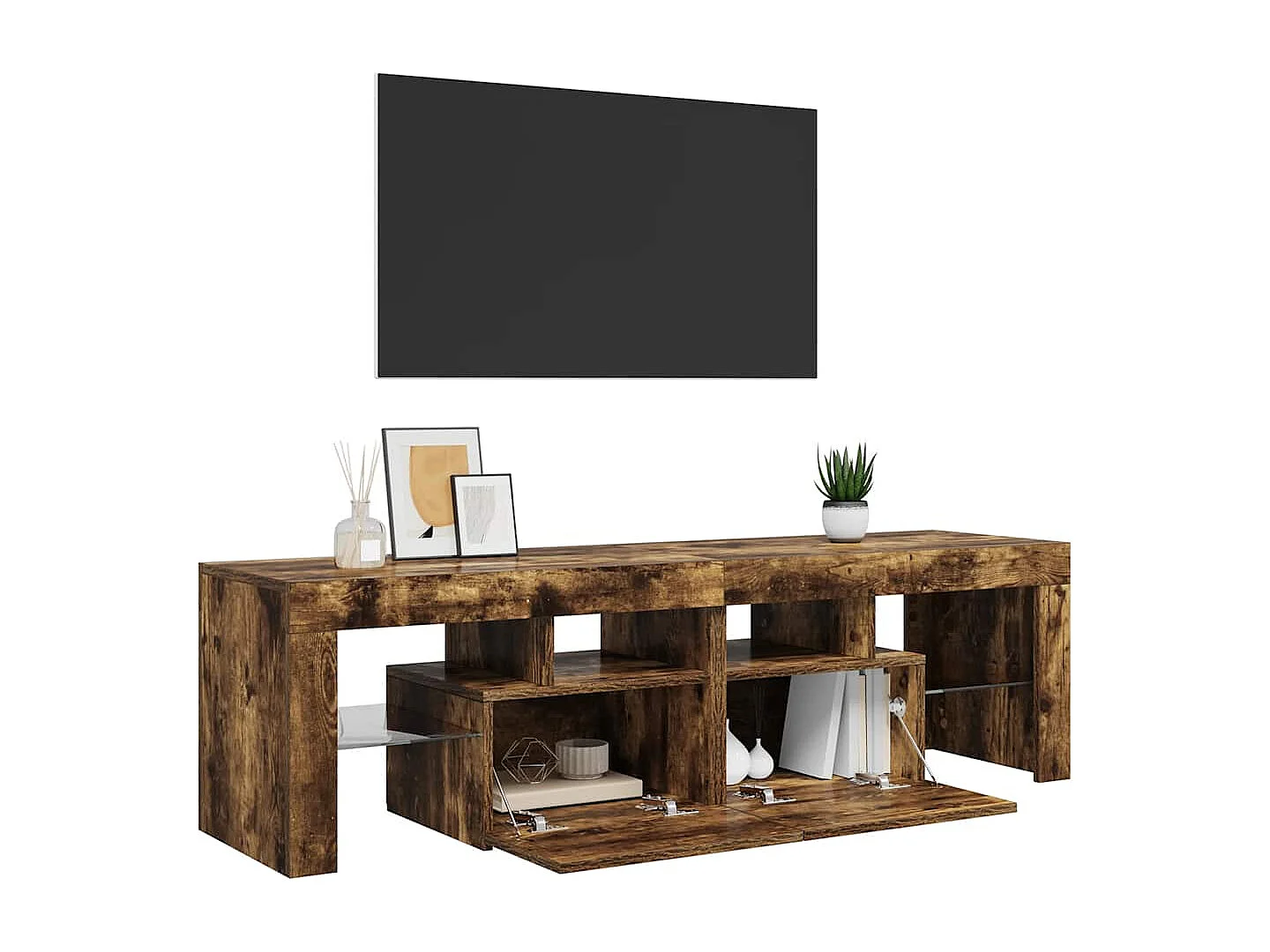 Meuble TV avec lumières LED Chêne fumé 140x36,5x40 cm