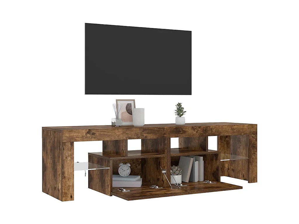 Meuble TV avec lumières LED Chêne fumé 140x36,5x40 cm
