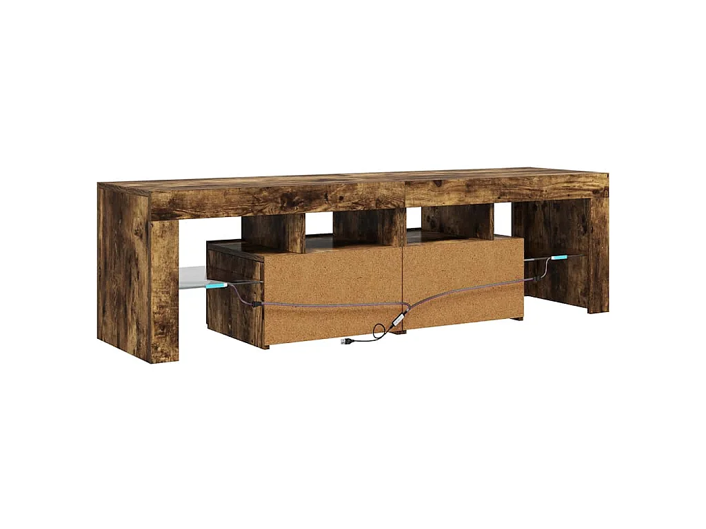 Meuble TV avec lumières LED Chêne fumé 140x36,5x40 cm