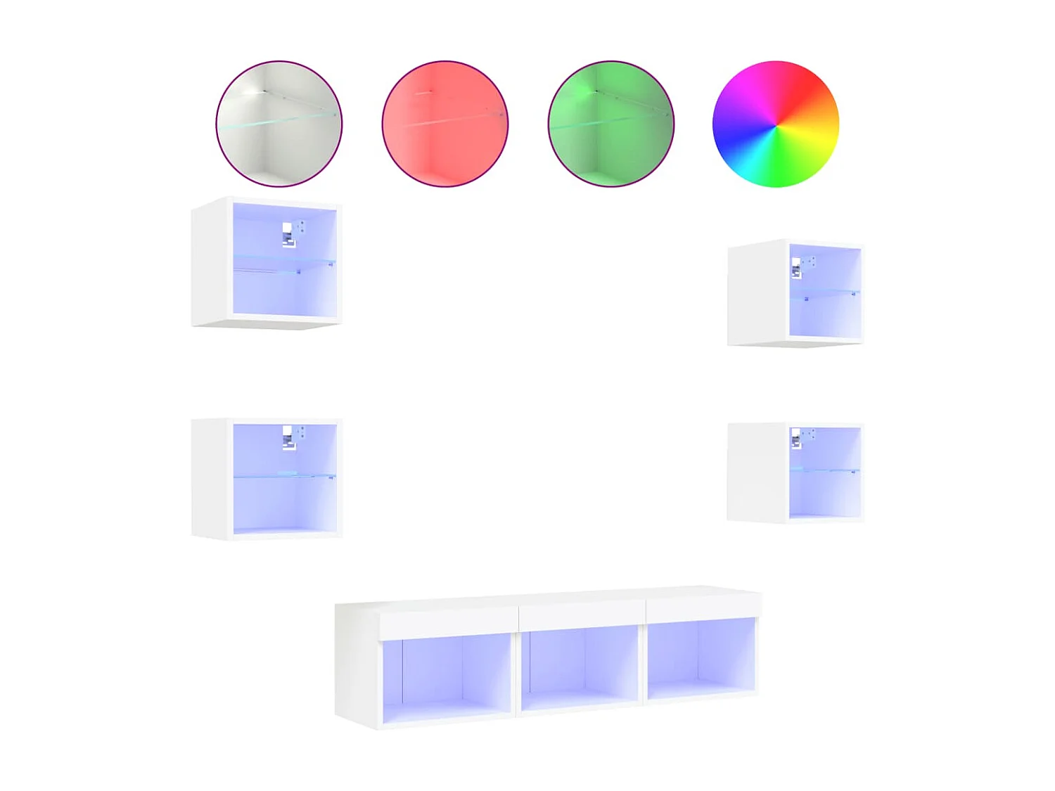 7-delige Tv-wandmeubelset met LED-verlichting bewerkt hout wit