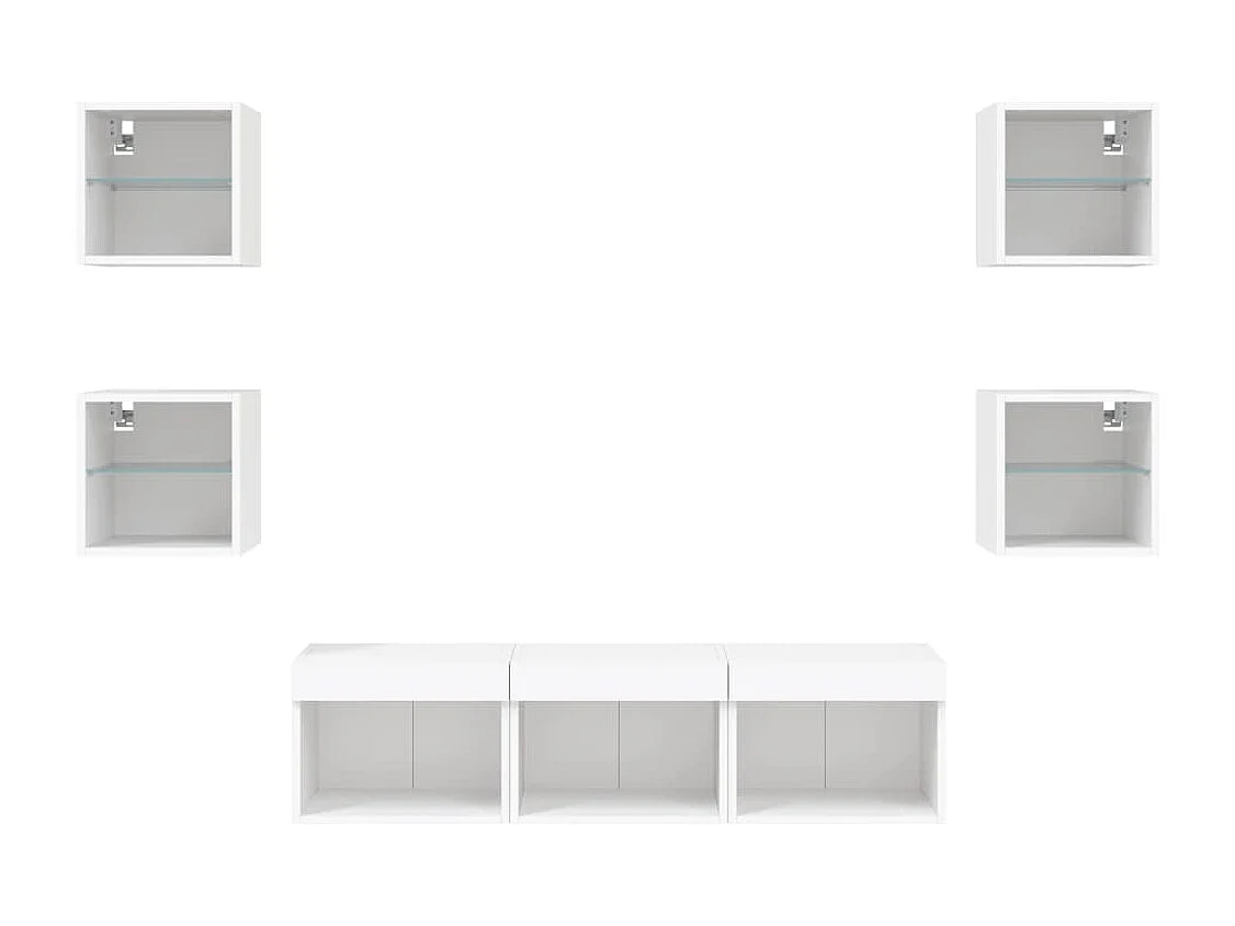 7-delige Tv-wandmeubelset met LED-verlichting bewerkt hout wit