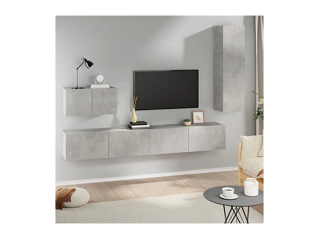 4-tlg. TV-Schrank-Set Betongrau Holzwerkstoff