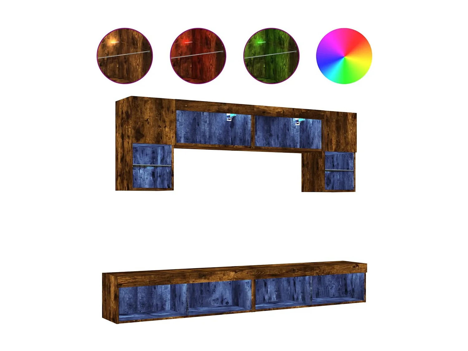 Mobili TV a Muro con LED 6pz Rovere Fumo in Legno Multistrato