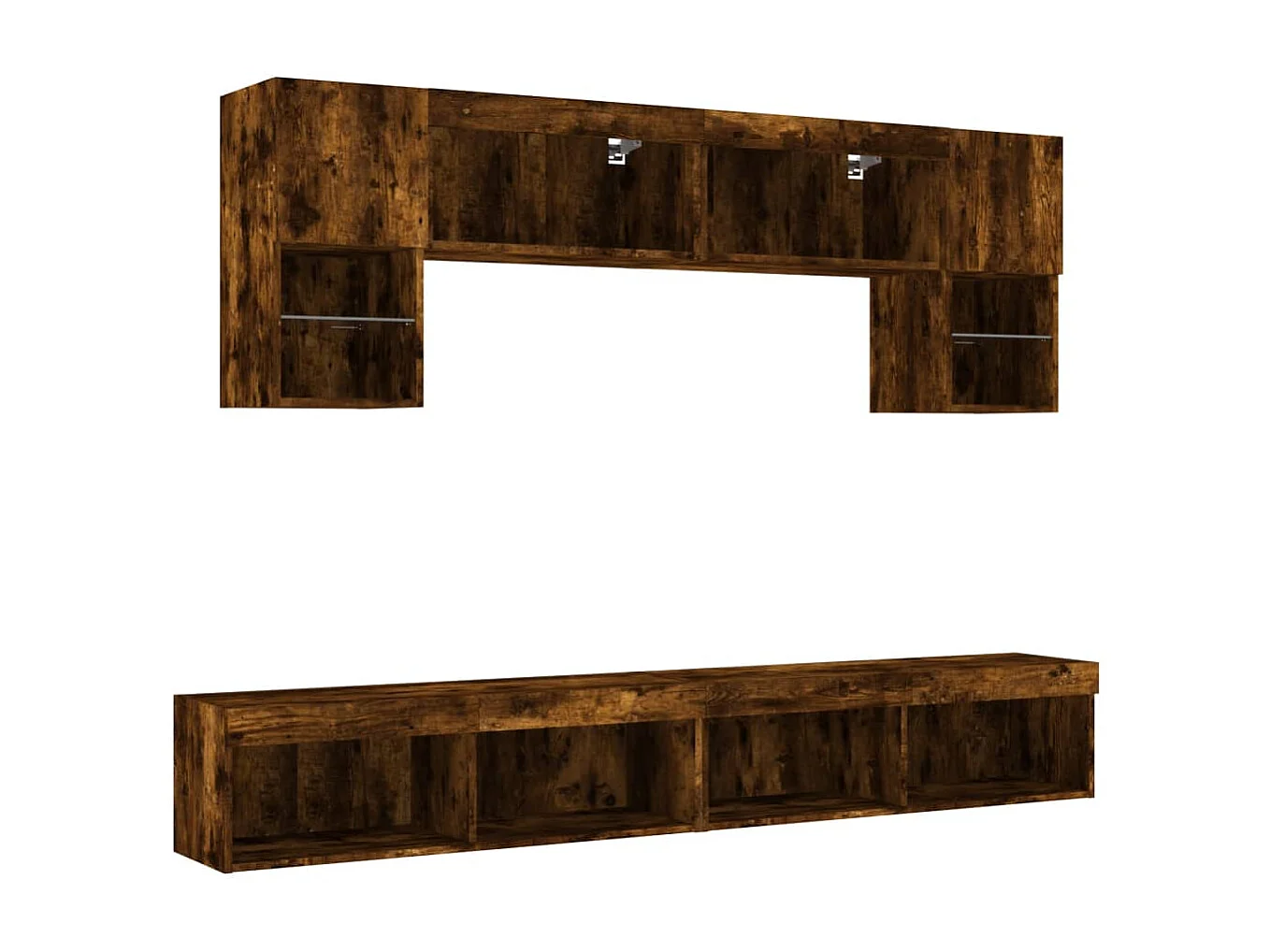 Mobili TV a Muro con LED 6pz Rovere Fumo in Legno Multistrato