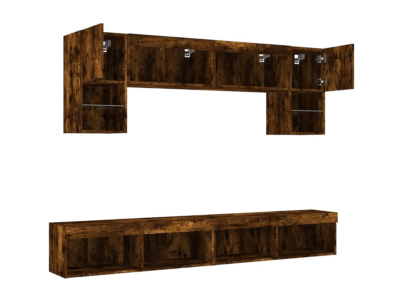 Mobili TV a Muro con LED 6pz Rovere Fumo in Legno Multistrato
