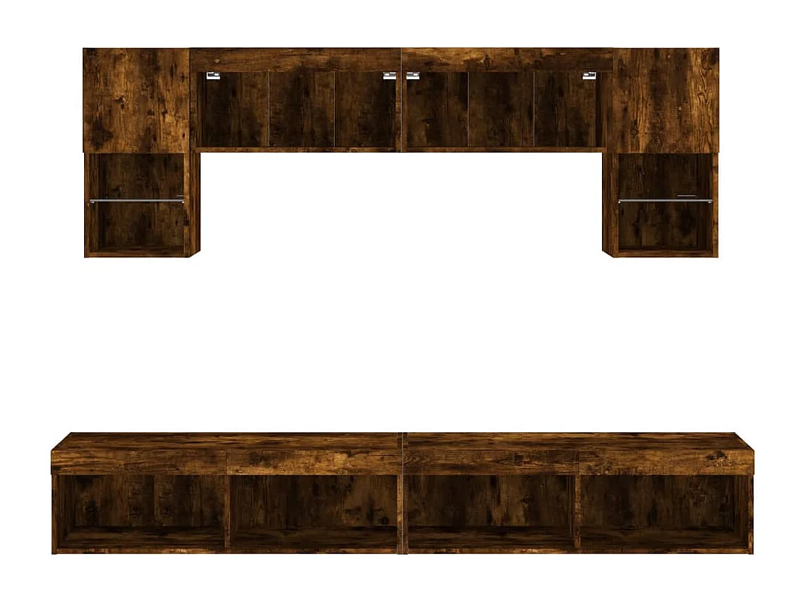 Mobili TV a Muro con LED 6pz Rovere Fumo in Legno Multistrato