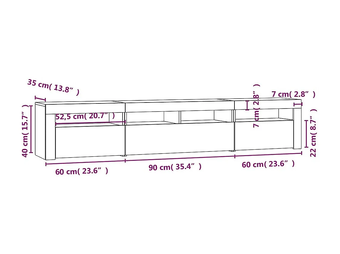 TV-Schrank mit LED-Leuchten Betongrau 210x35x40 cm