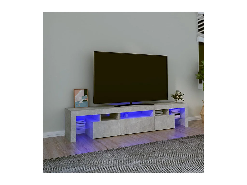 Meuble TV avec lumières LED Gris béton 200x36,5x40 cm