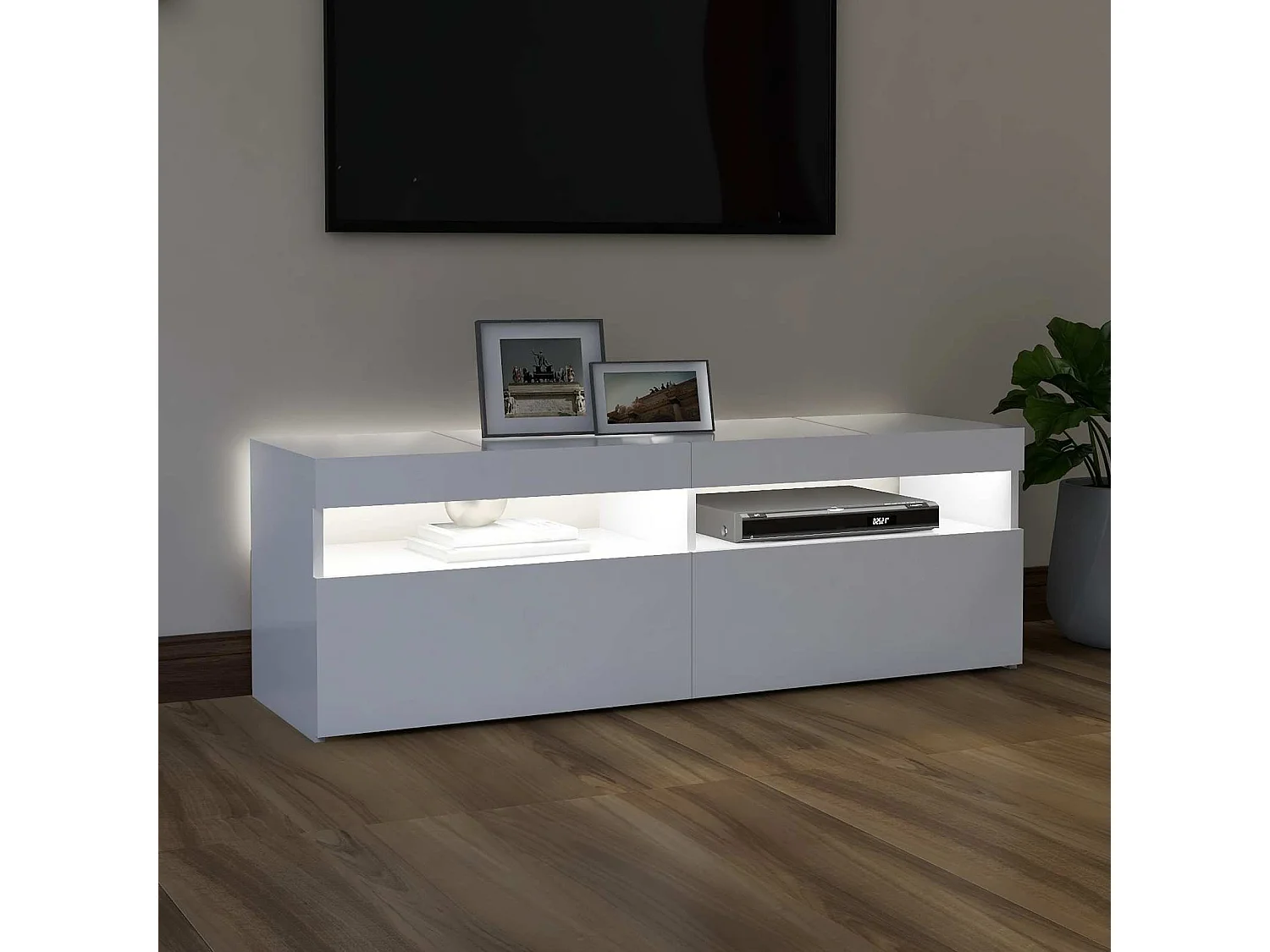 Meuble TV avec lumières LED blanc 120x35x40 cm