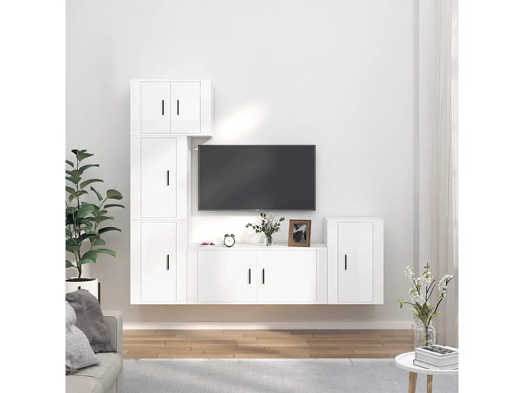 Ensemble de meubles TV 5 pcs Blanc brillant Bois d'ingénierie