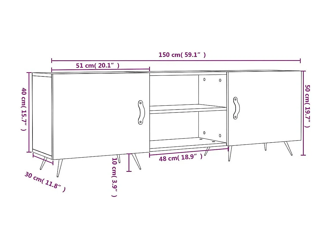 Meuble TV blanc brillant 150x30x50 cm bois d'ingénierie