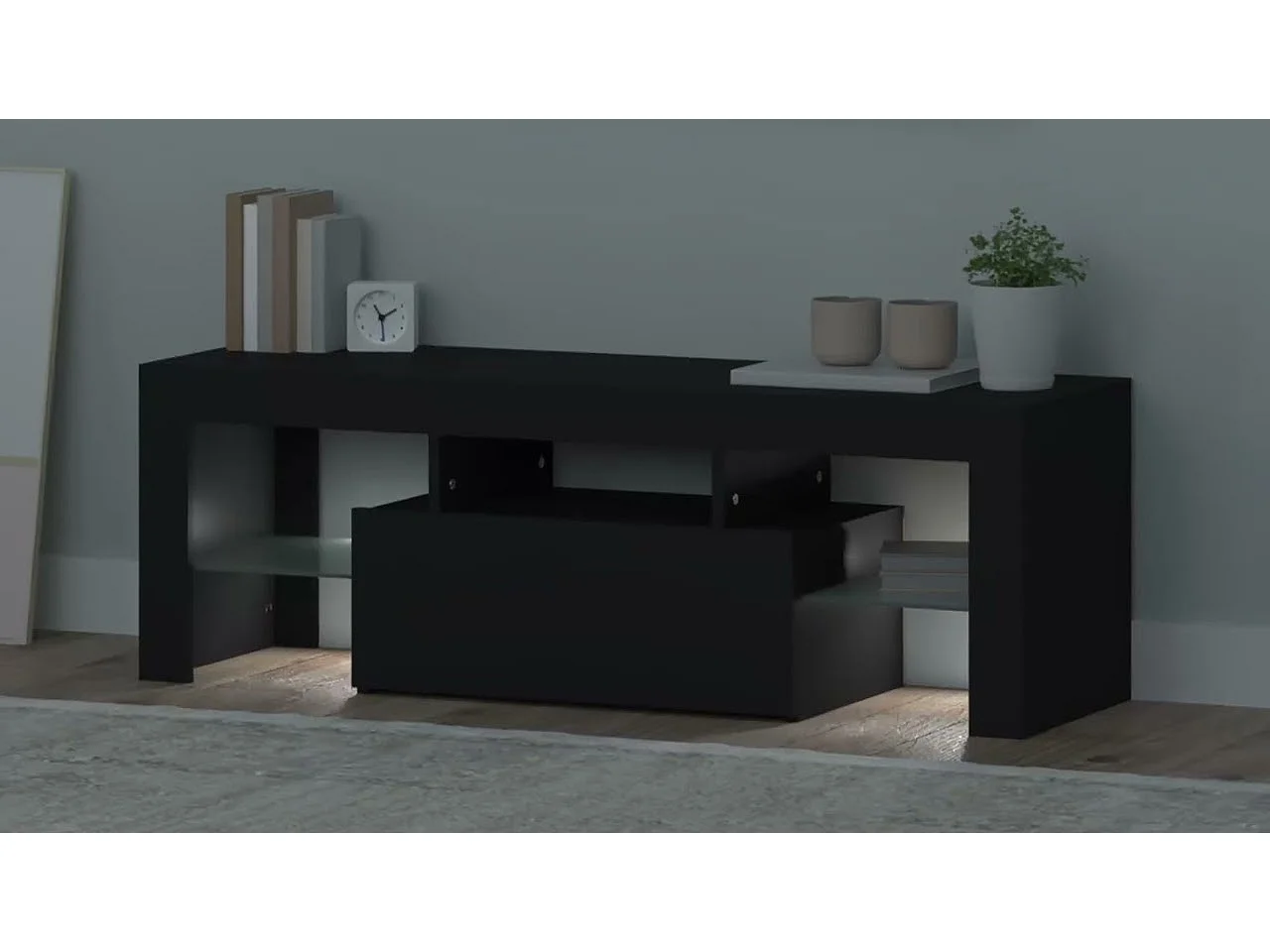 Czarny Mebel TV 120x35x40 cm z Oświetleniem LED RGB i Praktyczną Przestrzenią na Przechowywanie