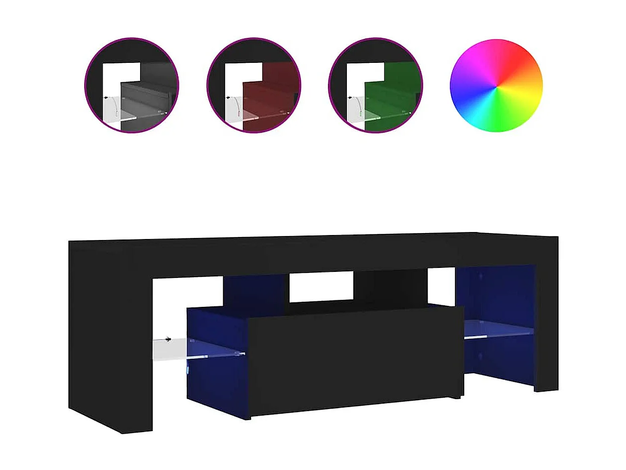Czarny Mebel TV 120x35x40 cm z Oświetleniem LED RGB i Praktyczną Przestrzenią na Przechowywanie