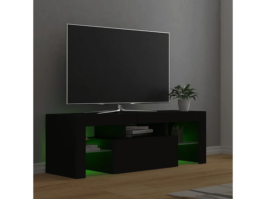 Czarny Mebel TV 120x35x40 cm z Oświetleniem LED RGB i Praktyczną Przestrzenią na Przechowywanie