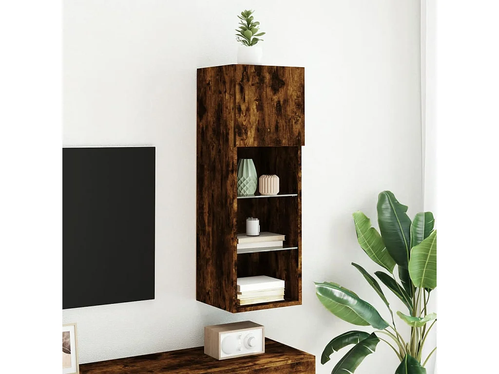 TV-Schrank mit LED-Leuchten Räuchereiche 30,5x30x90 cm