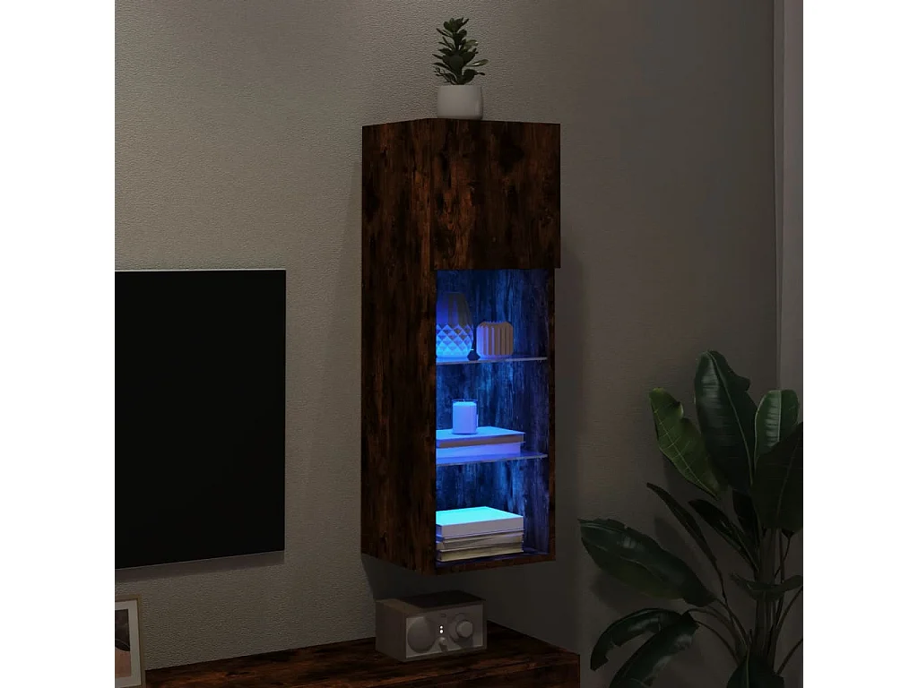 TV-Schrank mit LED-Leuchten Räuchereiche 30,5x30x90 cm