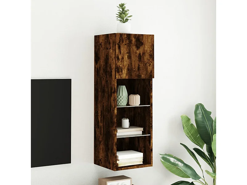 Meuble TV avec lumières LED chêne fumé 30,5x30x90 cm